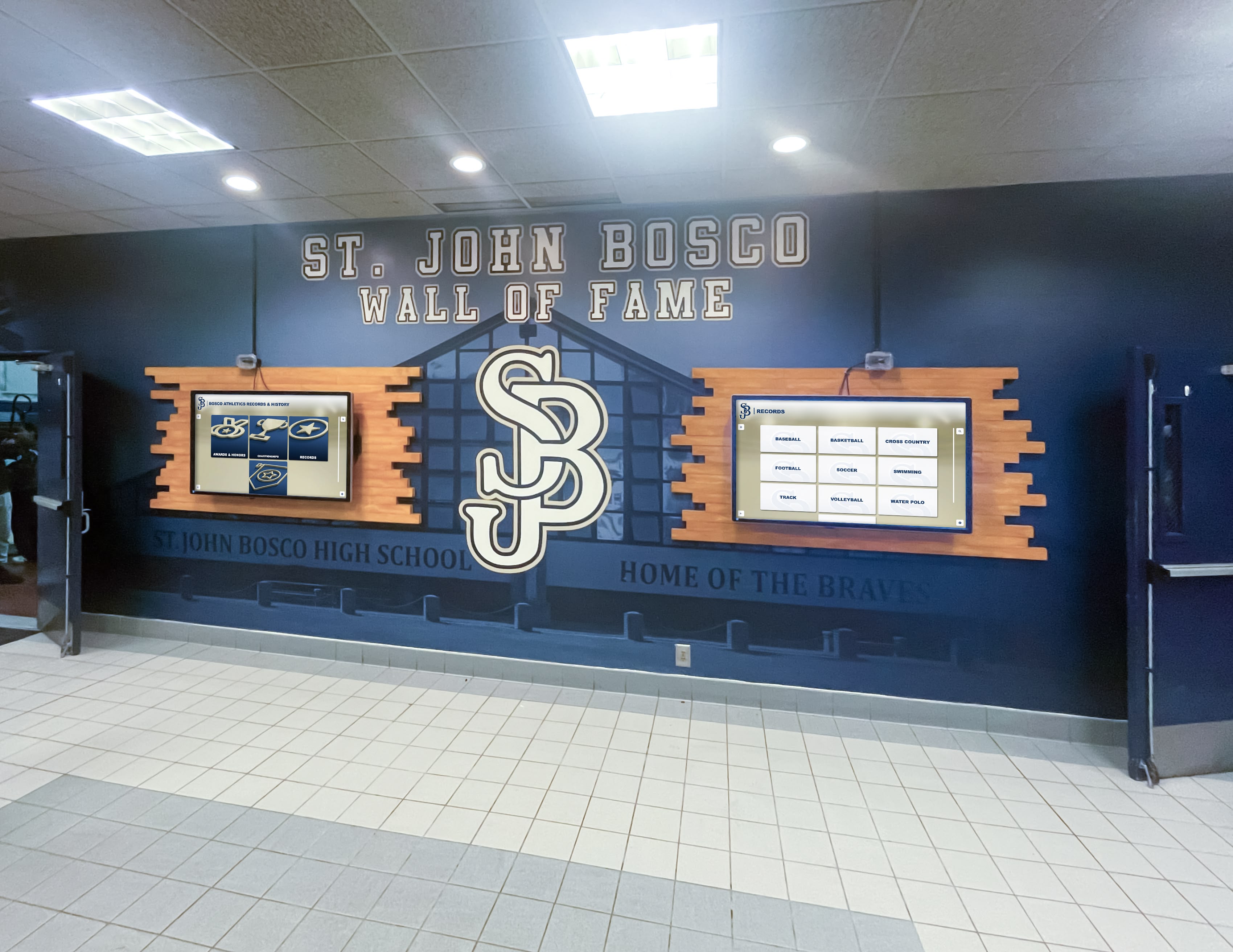 Dual digital screen installation showing migrated recognition content
