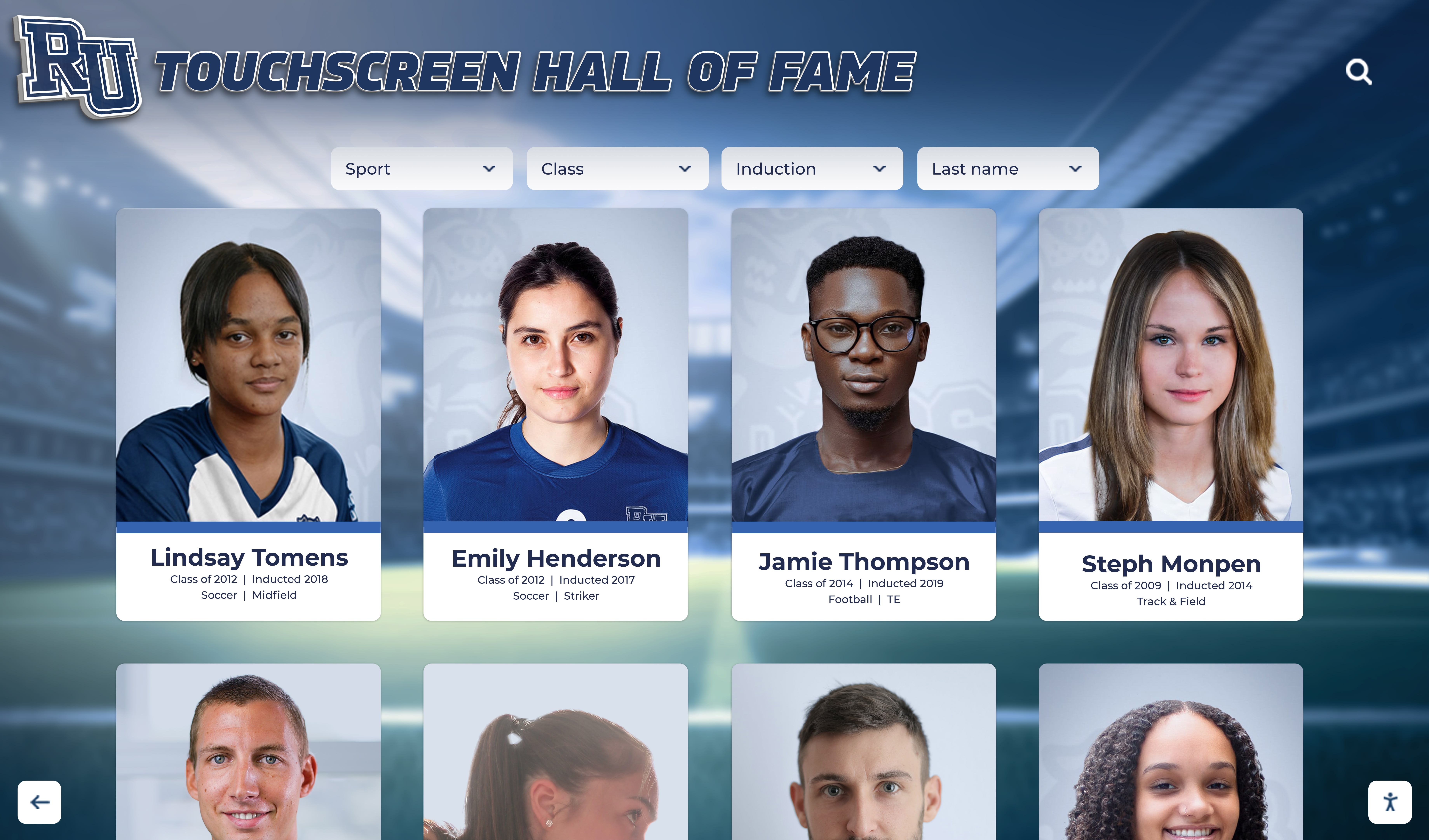 Touchscreen hall of fame athlete portraits